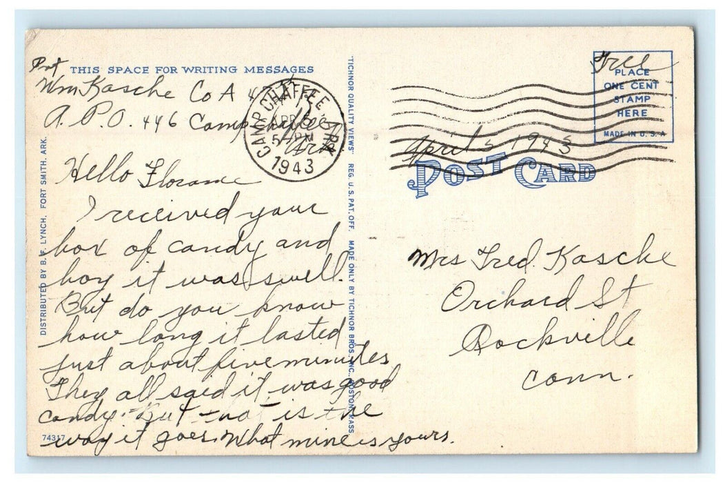 1943 Main Gate Camp Chafee Arkansas AR Soldier Mail Postcard