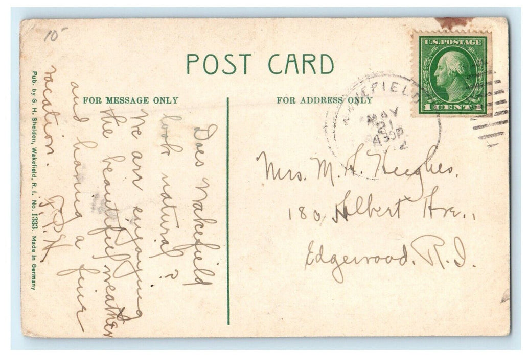 1912 Main Street Looking North, Wakefield Rhode Island RI Postcard