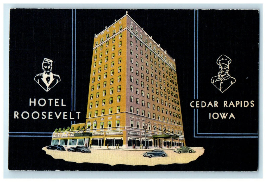c1940s Hotel Roosevelt Cedar Rapids Iowa IA Vintage Unposted Postcard