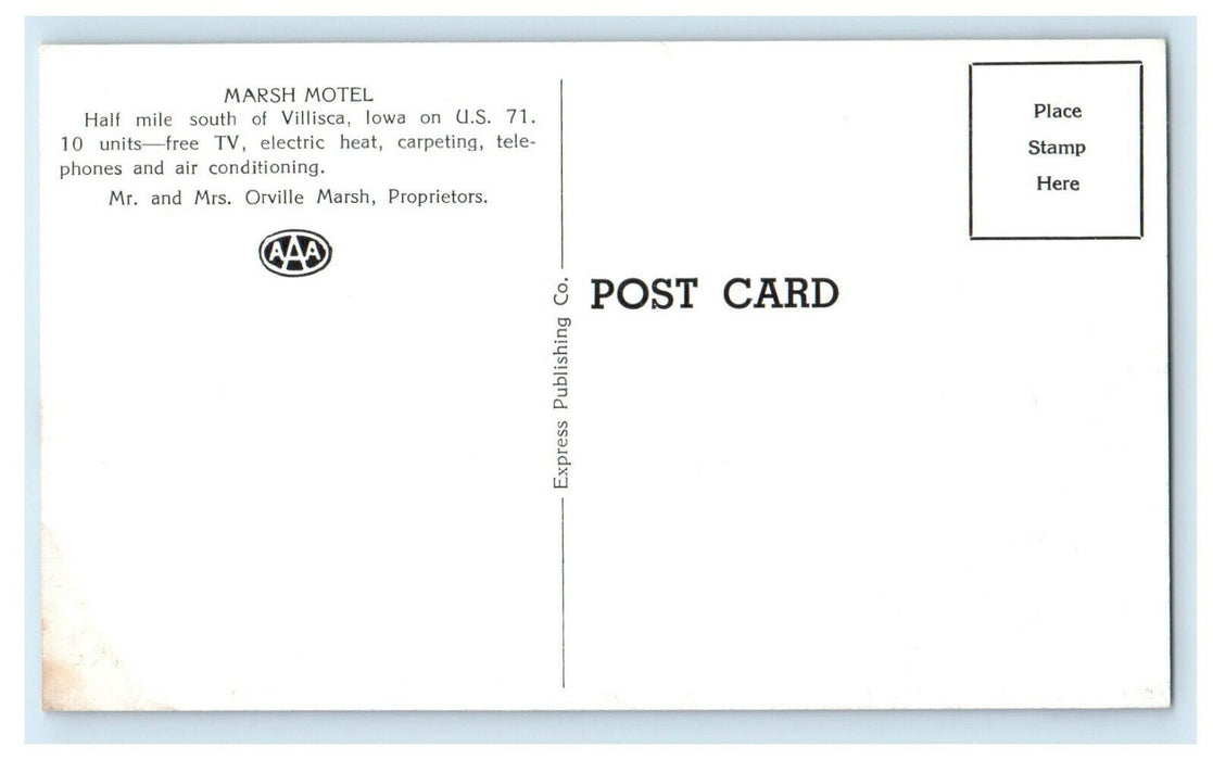 c1950s Marsh Motel Half Mile South of Villisca Iowa IA Unposted Vintage Postcard