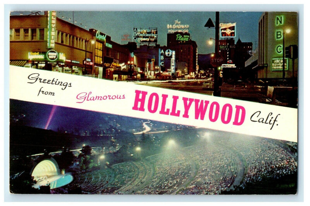 Greetings From Glamorous Hollywood California CA Unposted Banner Postcard