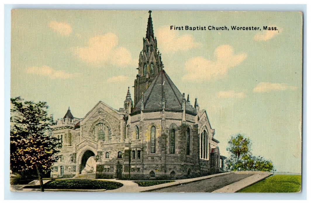 1907 First Baptist Church View, Worcester, Massachusetts MA Postcard