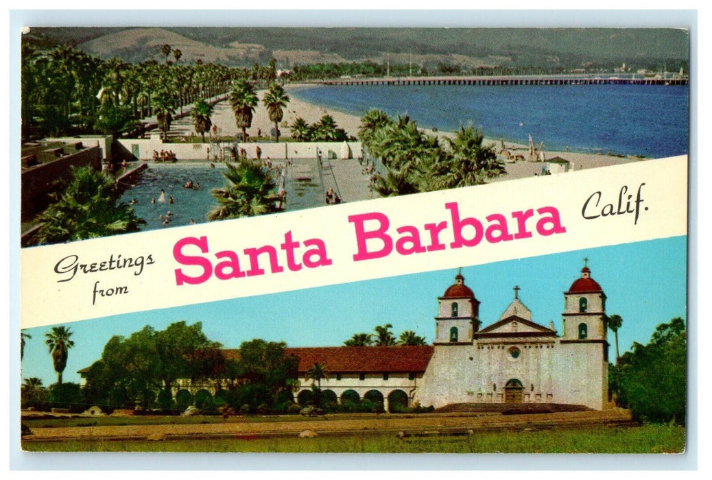 Greetings From Santa Barbara California CA Split Views Unposted Banner Postcard