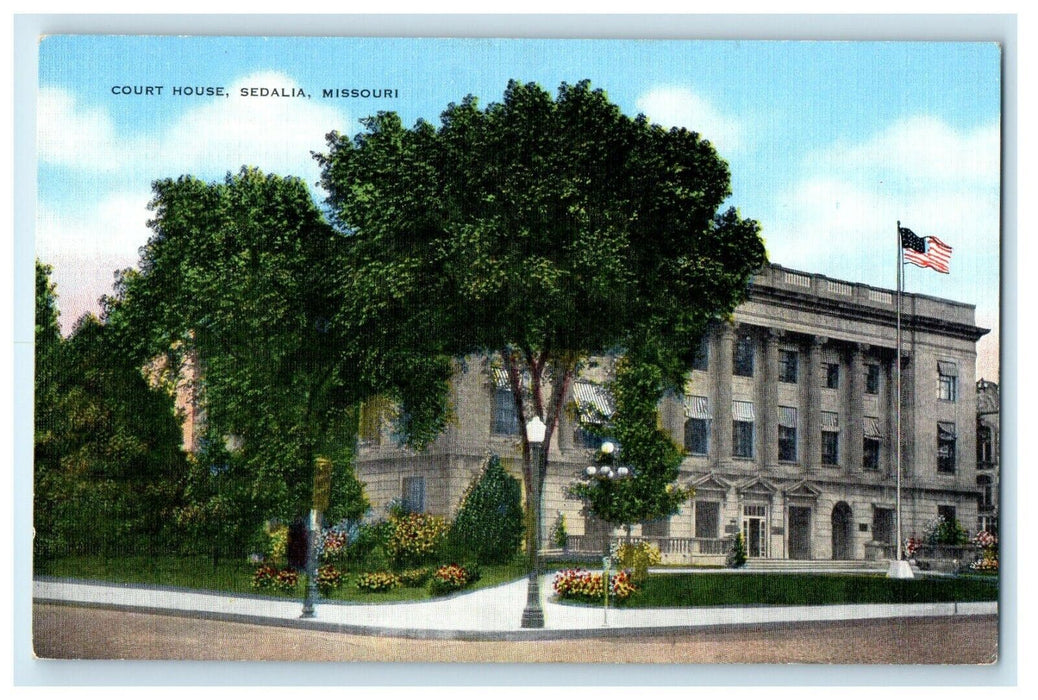 c1940's Court House Building Flag Street View Sedalia Missouri MO Postcard