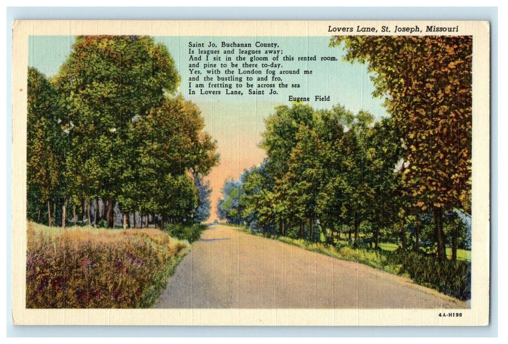 c1940's Lovers Lane Poem By Eugene Field St. Joseph Missouri MO Vintage Postcard