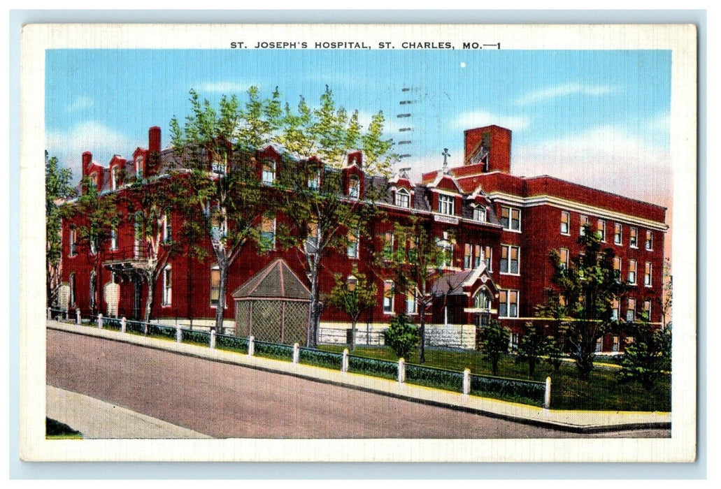 1946 St. Joseph's Hospital Street View St. Charles Missouri MO Vintage Postcard