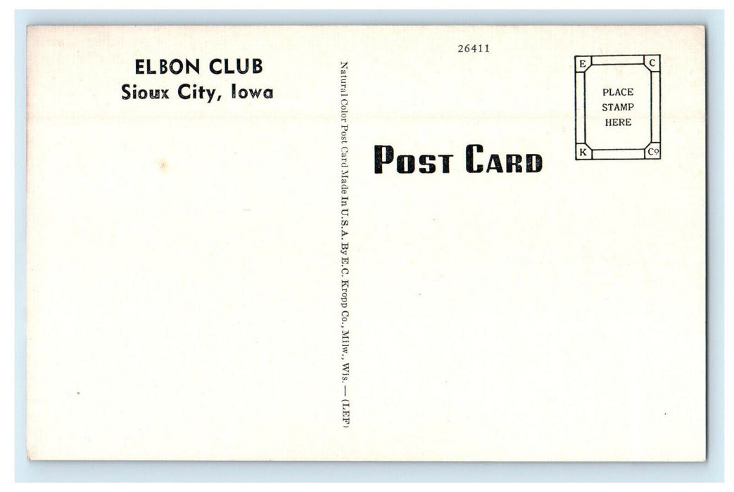 c1940s Elbon Club Sioux City Iowa IA Unposted Vintage Postcard
