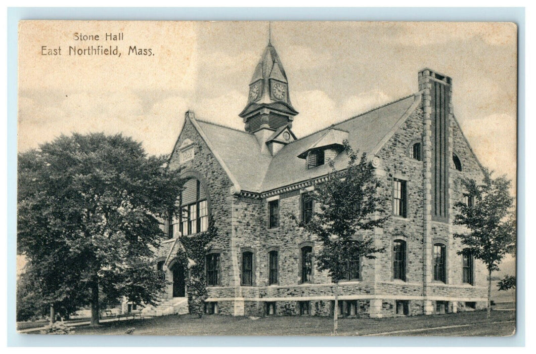 1908 Stone Hall East Northfield Massachusetts MA Cambridge Station Postcard
