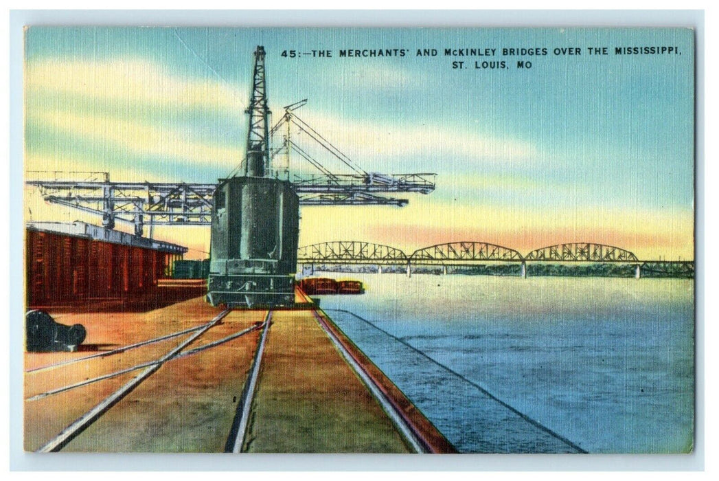 The Merchant's McKinley Bridge Over Mississippi St. Louis MO Vintage Postcard