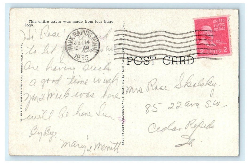 1955 Old Times Cabin Itasca State Park Minnesota MT Vintage Postcard