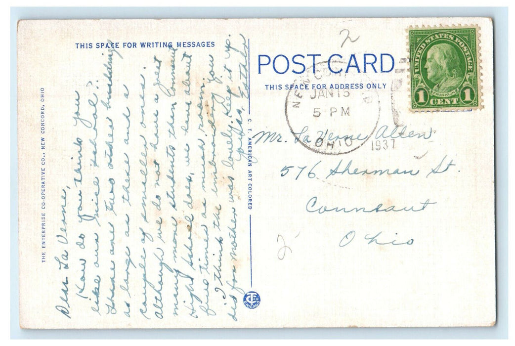 1937 Montgomery and Cambridge Hall Muskingum College New Concord OH Postcard