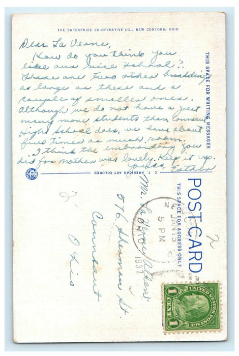 1937 Montgomery and Cambridge Hall Muskingum College New Concord OH Postcard