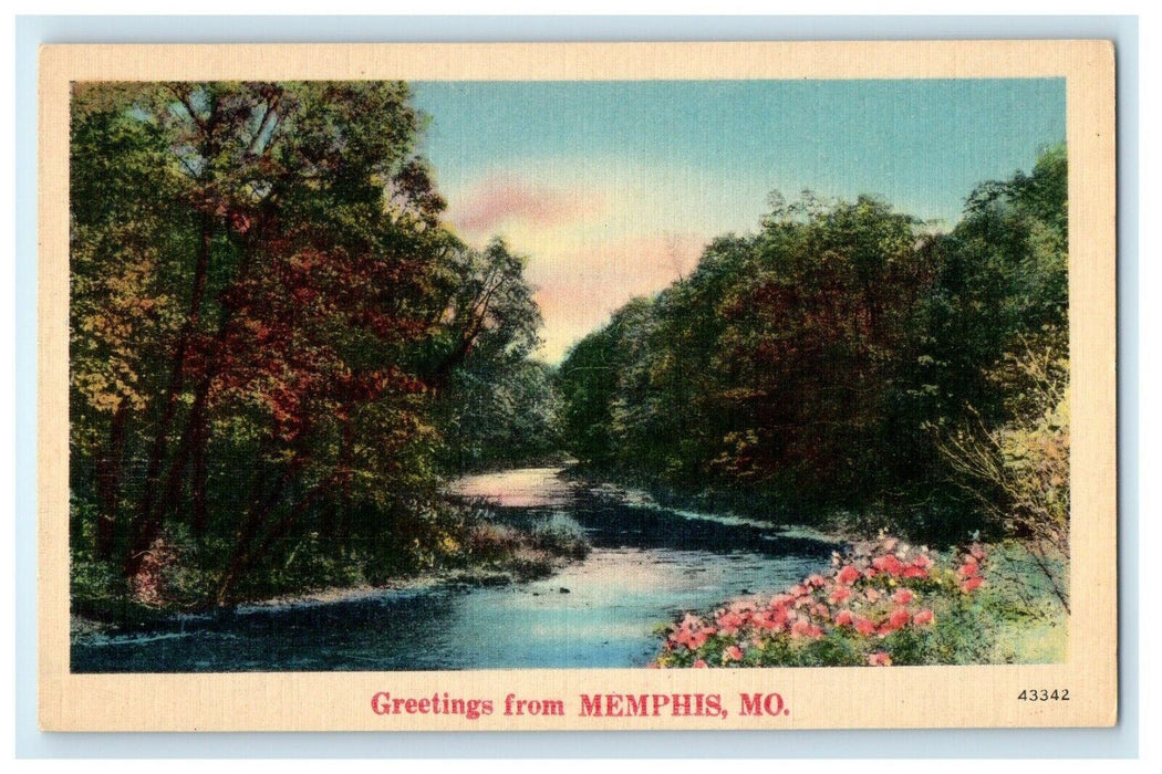 Greetings From Memphis Missouri MO, Lake And Flowers View Postcard