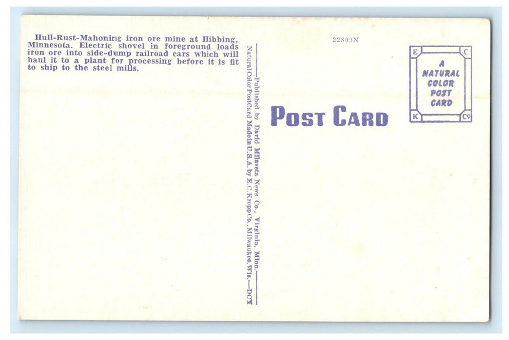 Hibbing Minnesota MT, Hull Rust Mahoning Pit Mine Arrowhead Country Postcard