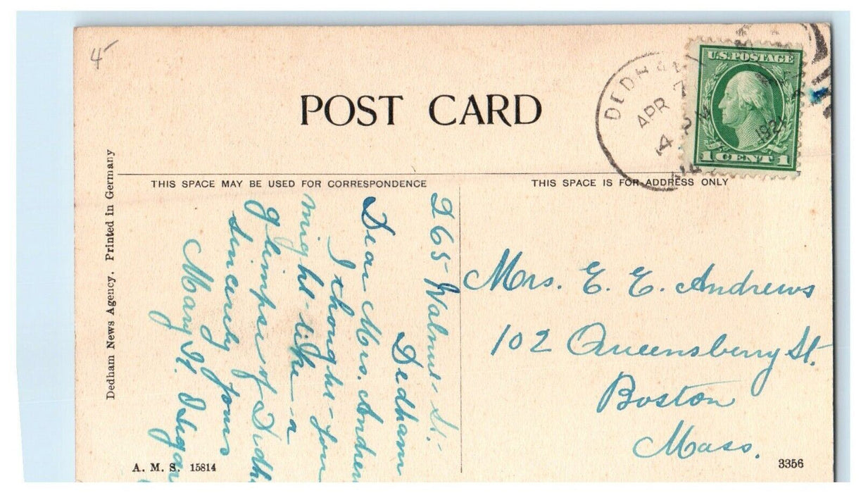 1921 Congregational Church, Dedham Massachusetts MA Antique Postcard