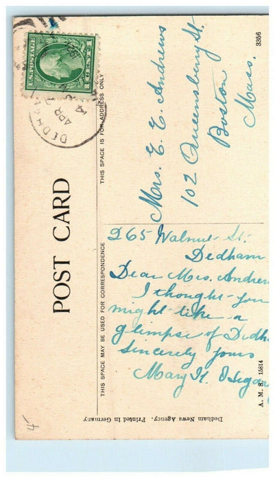1921 Congregational Church, Dedham Massachusetts MA Antique Postcard