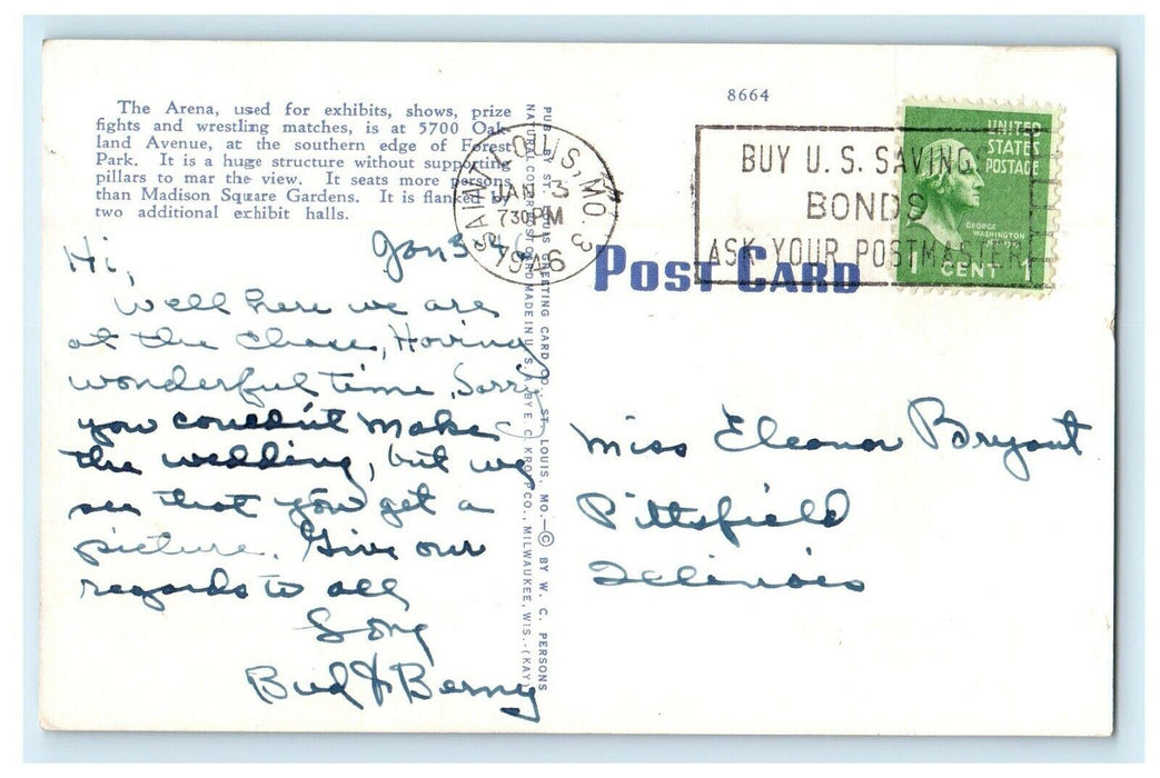 1946  Street View Of The Arena Building St. Louis Missouri MO Vintage Postcard