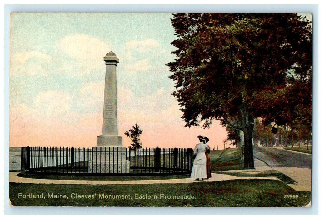 c1913 Cleeves Monument, Eastern Promenade, Portland, Maine ME Postcard