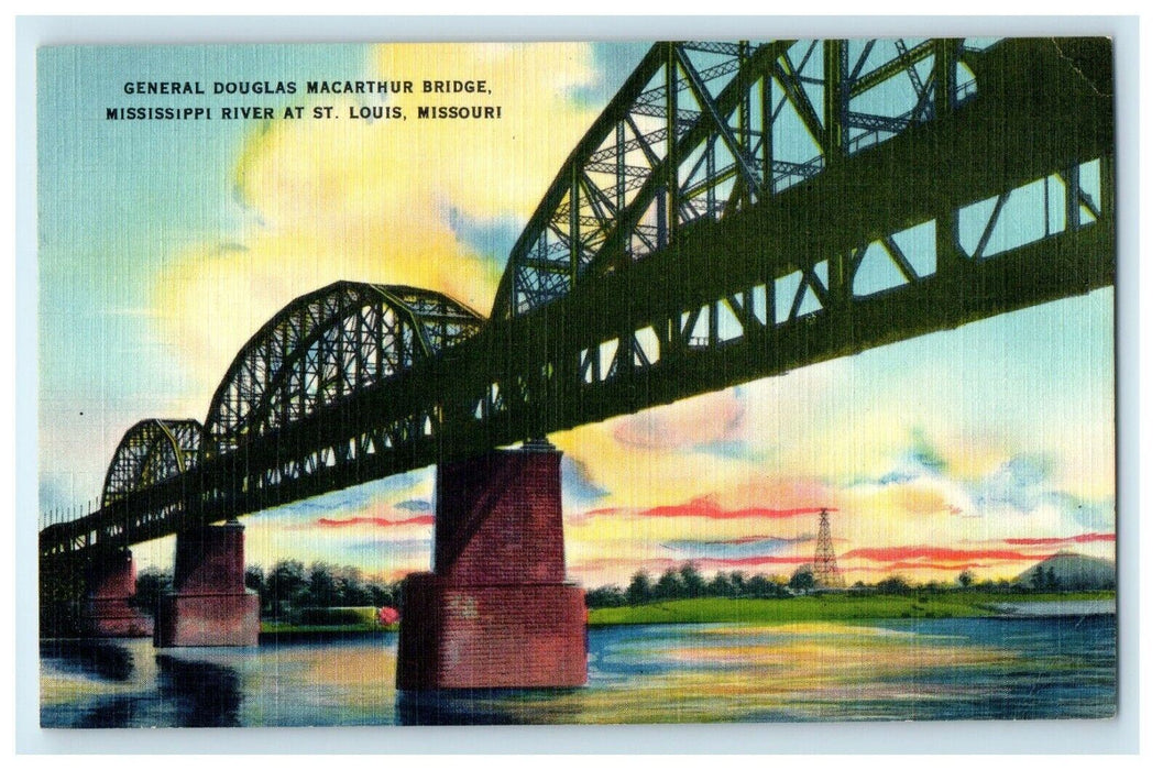 1949 General Douglas Macarthur Bridge Mississippi River St. Louis MO Postcard