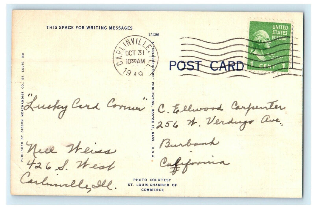 1949 General Douglas Macarthur Bridge Mississippi River St. Louis MO Postcard