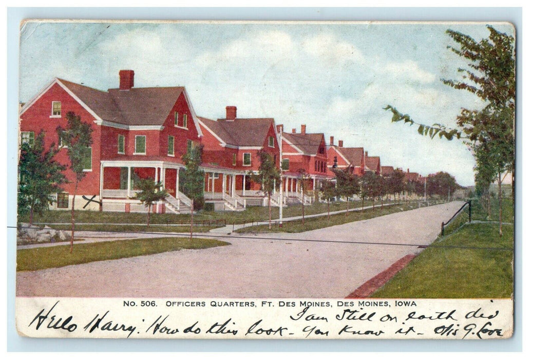 1910 Des Moines Iowa IA, Officers Quarters Ft. Des Moines Antique Postcard