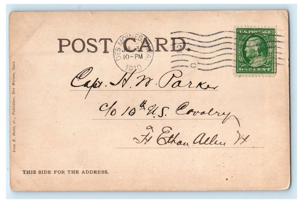 1910 Des Moines Iowa IA, Officers Quarters Ft. Des Moines Antique Postcard