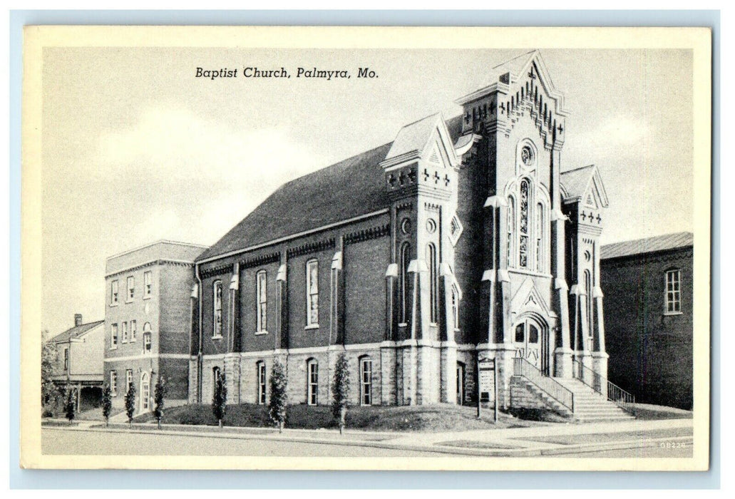 c1940's Baptist Church Street View Palmyra Missouri MO Vintage Postcard