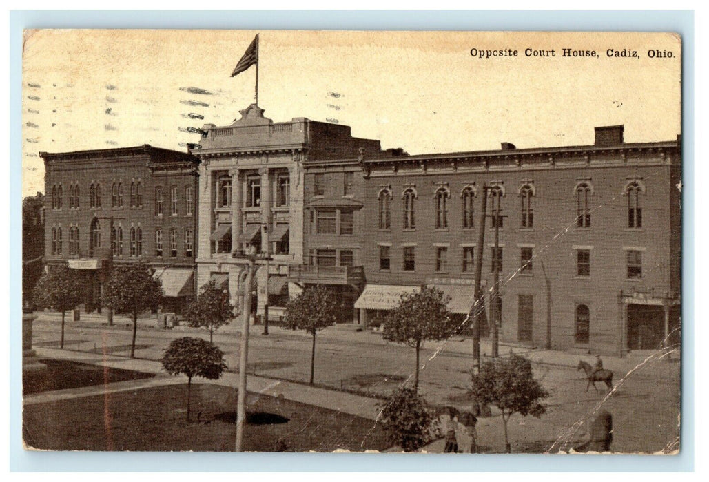 1911 Flag on Top of Opposite Court House, Cadiz, Ohio OH Weixelbaum Postcard