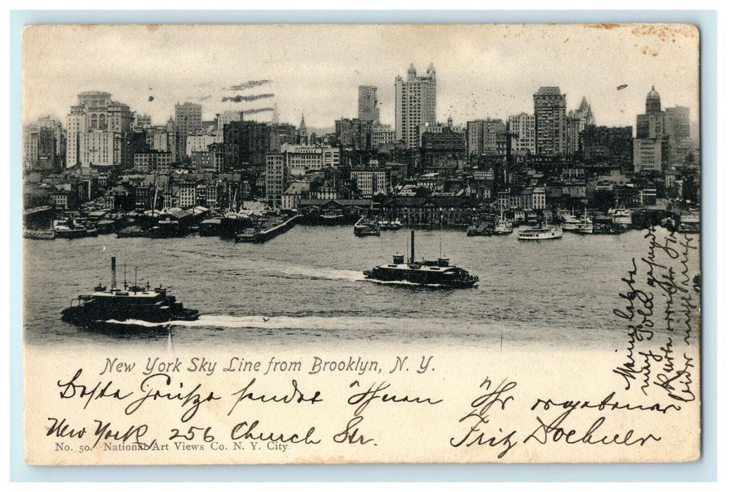 1903 New York Sky Line From Brooklyn NY Posted Antique Postcard