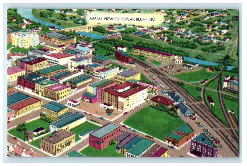 c1950's Aerial View Of Poplar Bluff Missouri MO Unposted Vintage Postcard