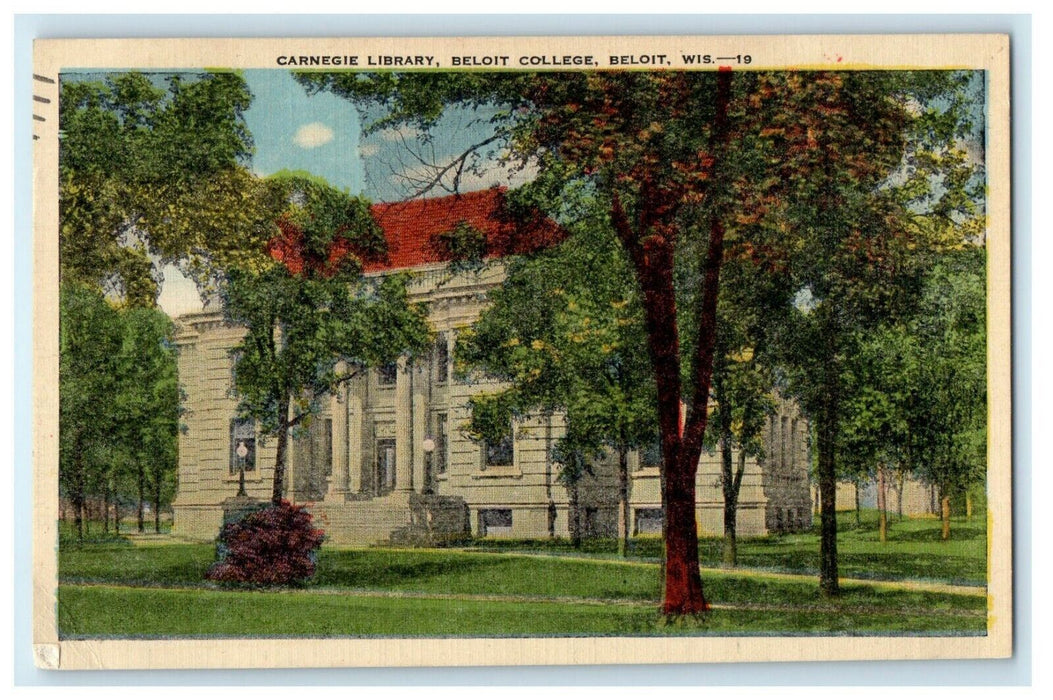 1949 Carnegie Library Beloit College Beloit Wisconsin WI Vintage Postcard