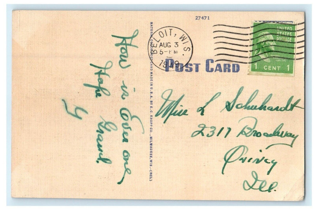 1949 Carnegie Library Beloit College Beloit Wisconsin WI Vintage Postcard