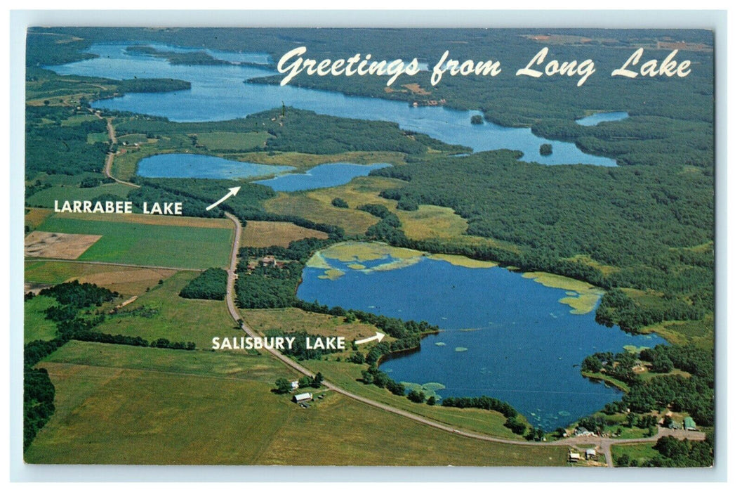 c1960's Vintage Greetings From Long Lake Wisconsin WI Larrabee Postcard