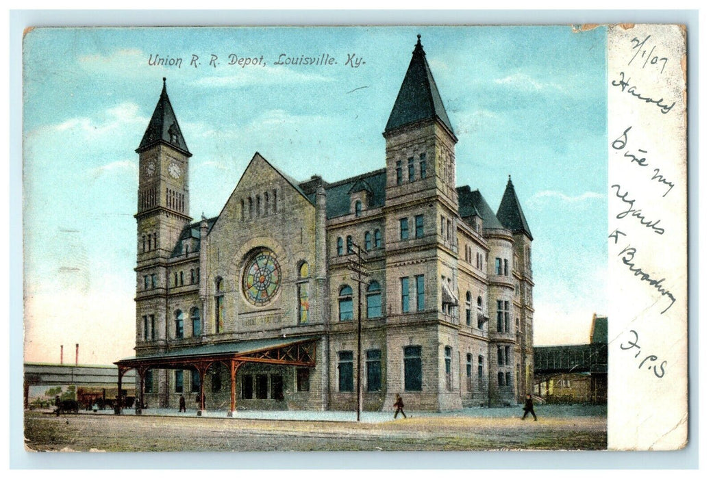 1907 Union R.R Depot, Louisville, Kentucky KY Used Antique Postcard