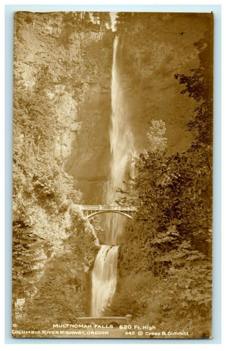 1930 Multnomah Waterfall Columbia River Oregon OR Portland RPPC Photo Postcard