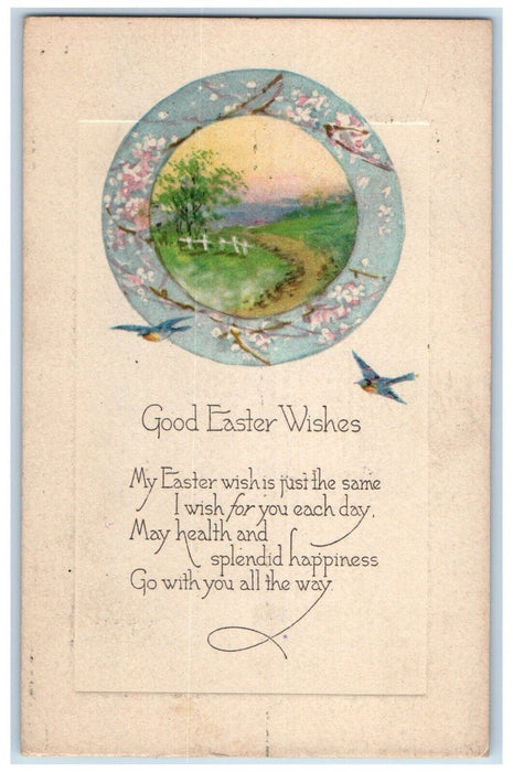 1923 Easter Wishes Birds Flowers Trinity Church Sunday School Gibson Postcard