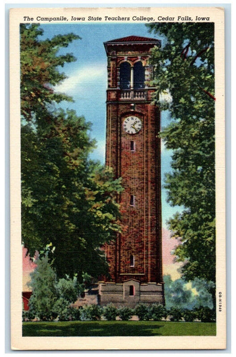 The Campanile Iowa State Teachers College Clock Tower Cedar Falls IA Postcard