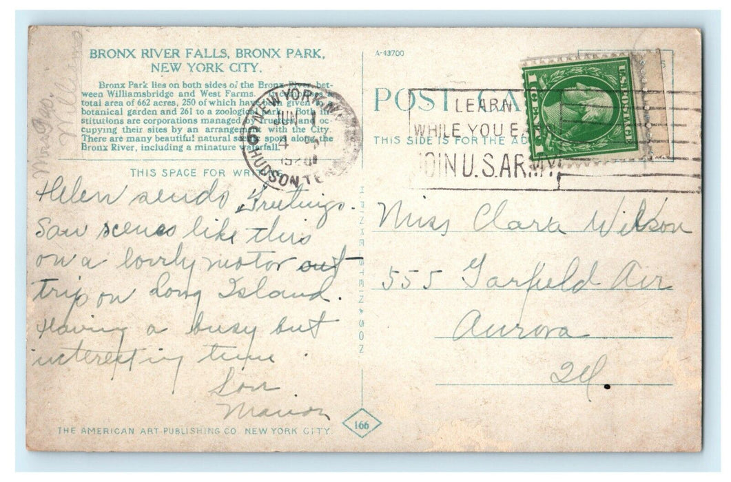 1920 Bronx Park New York City NY, Learn While You Earn, Join US Army Postcard