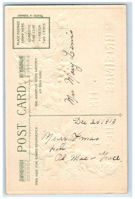 1913 Christmas Wishes Holly Berries Covered Snow John Winsch Embossed Postcard