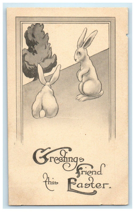 c1910's Easter Greetings Bunny Rabbit Playing Unposted Antique Postcard