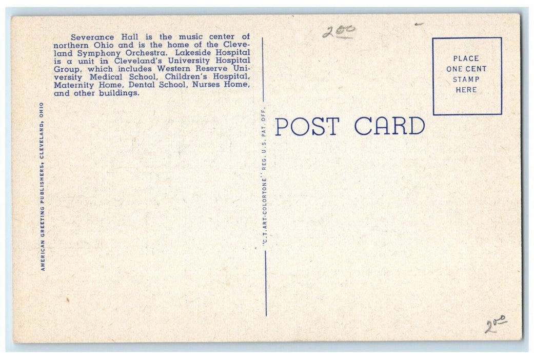 Severance Hall Western Reserve University Case School Cleveland OH Postcard