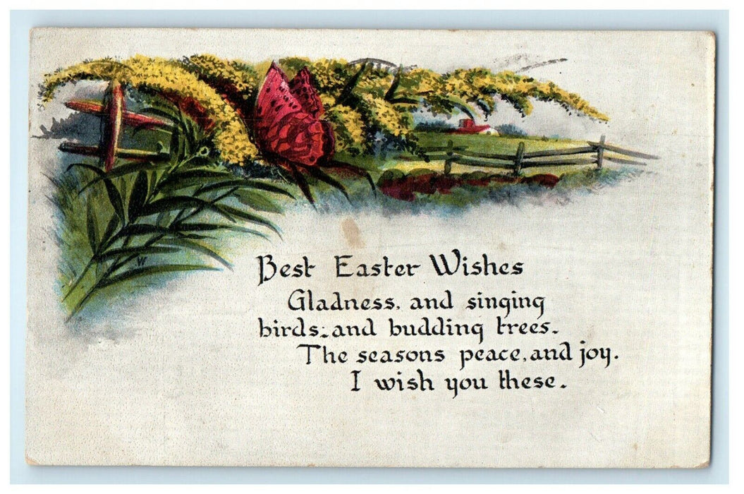 1920 Greetings Easter Giant Butterfly Barn And Trees Posted Antique Postcard