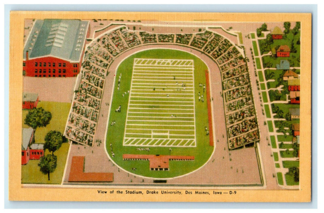 c1940s View of the Stadium Drake University Des Moines Iowa IA Postcard