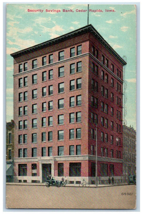 c1910 Security Savings Bank Cedar Rapids Iowa IA Unposted Antique Postcard