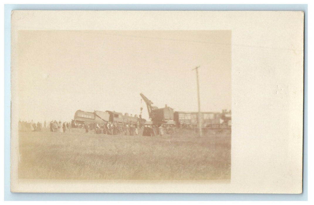 1914 Locomotive Train Crash Wreck Crane B&O Railroad Solio RPPC Photo Postcard