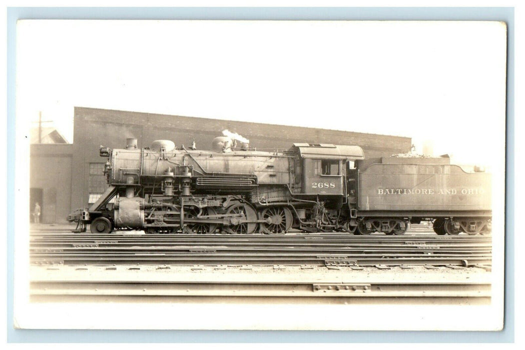 1935 B&O Locomotive 2688 Train Grafton Station Ohio OH RPPC Photo Postcard