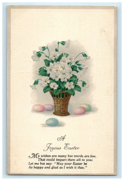 c1910's Greetings Easter Egg Flower Vase Embossed Posted Antique Postcard