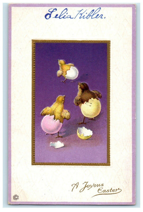 1920 Easter Greetings Hatched Eggs Chicks Gold Posted Antique Postcard