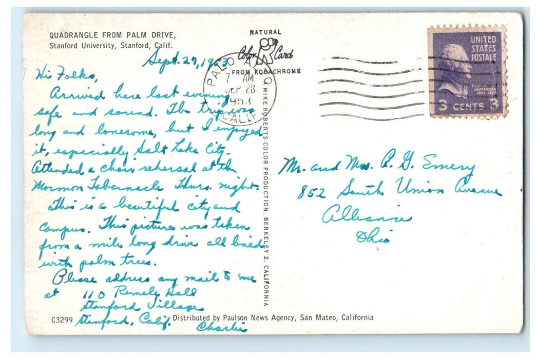 1953 Quadrangle, Stanford University Stanford California CA Posted Postcard
