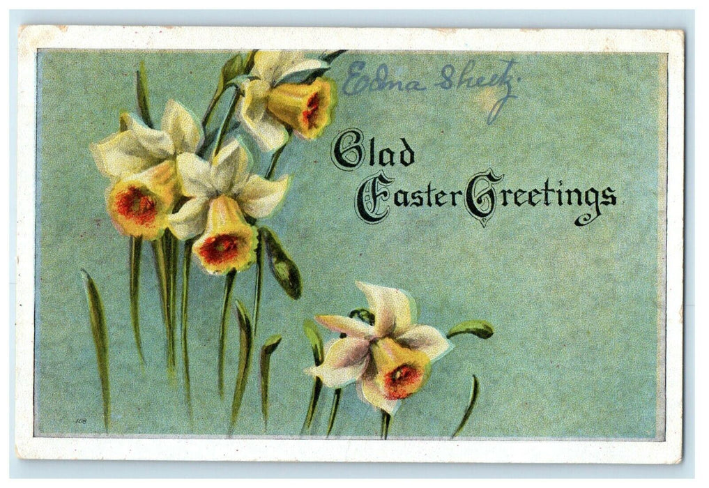 1920 Easter Greetings Lily Flowers Posted Antique Postcard